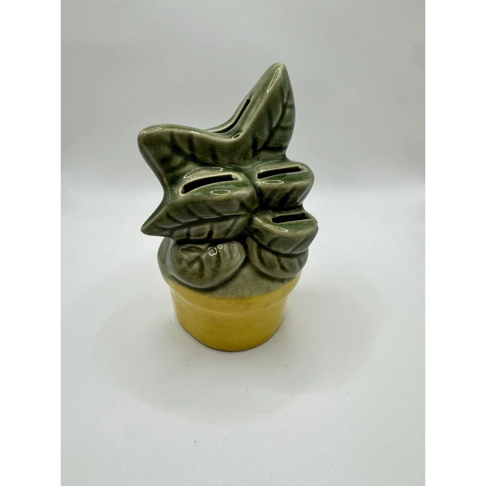 Vintage Ceramic Plant Pot Measuring Spoon Holder Set Japan Retro MCM Kitsch